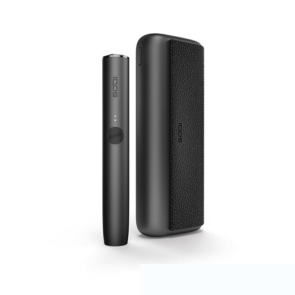 IQOS ILUMA i Prime black device with textured case, premium heat-not-burn system