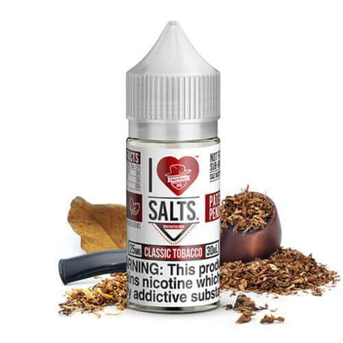 I Love Salts Classic Tobacco e-liquid bottle with tobacco and pipe