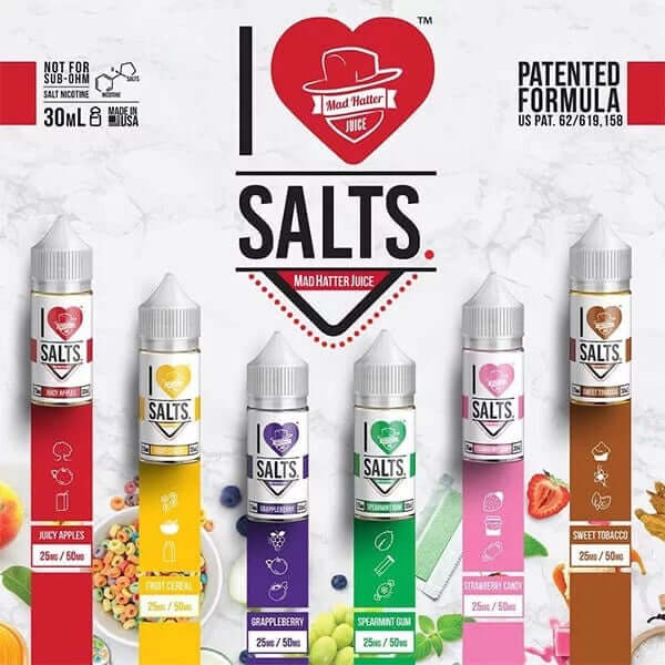 I Love Salts e-liquid all flavors lineup by Mad Hatter Juice