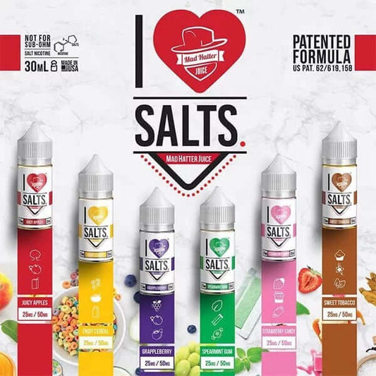 I Love Salts e-liquid all flavors lineup by Mad Hatter Juice