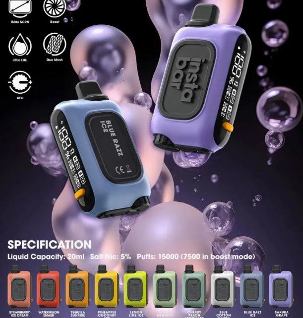 Instabar WT 15000 full featured disposable vape with screen and 15000 puffs