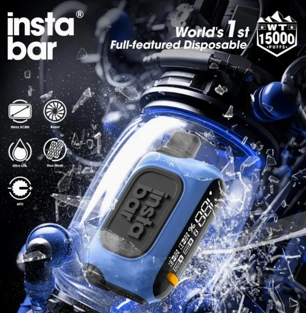Instabar WT 15000 disposable vape blue, 15000 puffs, advanced features, digital display
