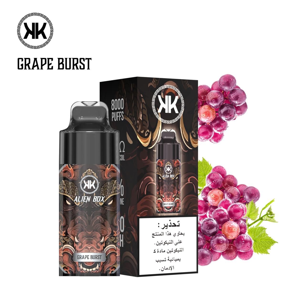 KK Alien Box 8000 puffs disposable vape with Grape Burst flavor
