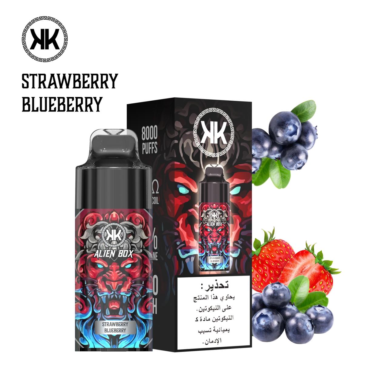 KK Alien Box 8000 puffs disposable vape with Strawberry Blueberry flavor