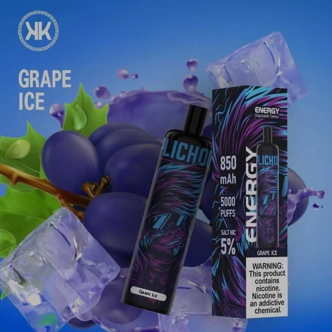 KK Energy 5000 puffs disposable vape Grape Ice flavor with ice cube