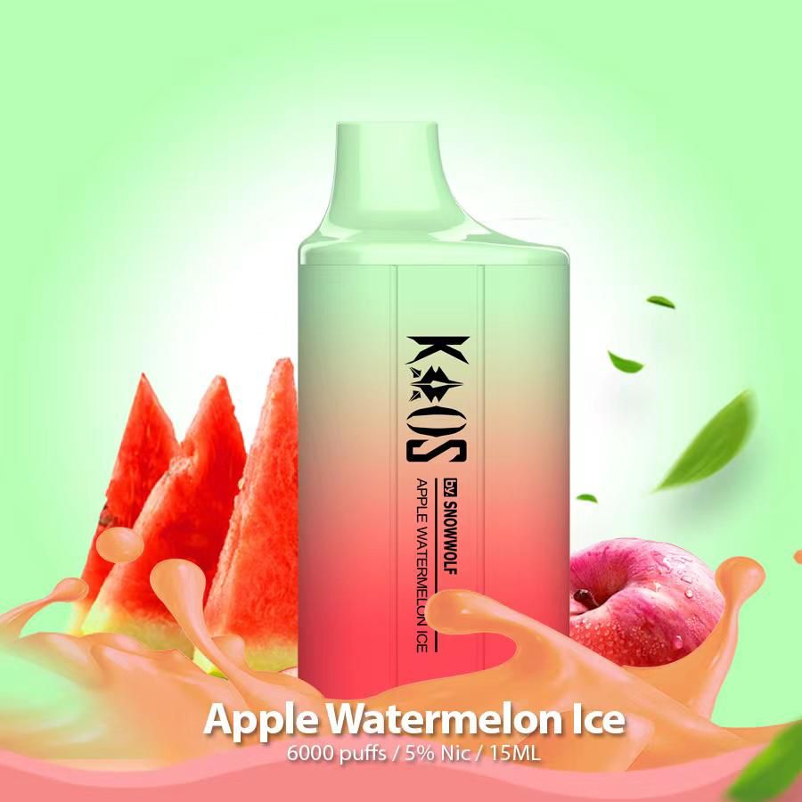 Kaos by SnowWolf 6000 Disposable Vape With Apple Watermelon Ice Flavor.