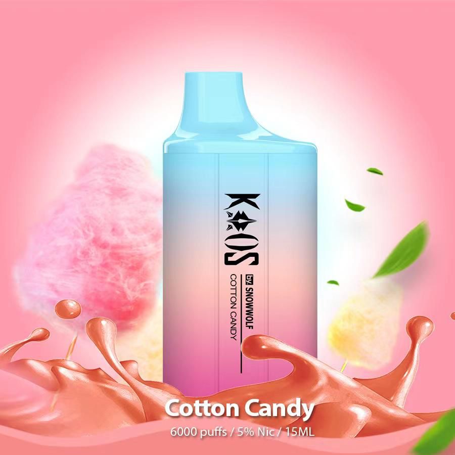 Kaos by SnowWolf 6000 Disposable Vape With Cotton Candy Flavor.
