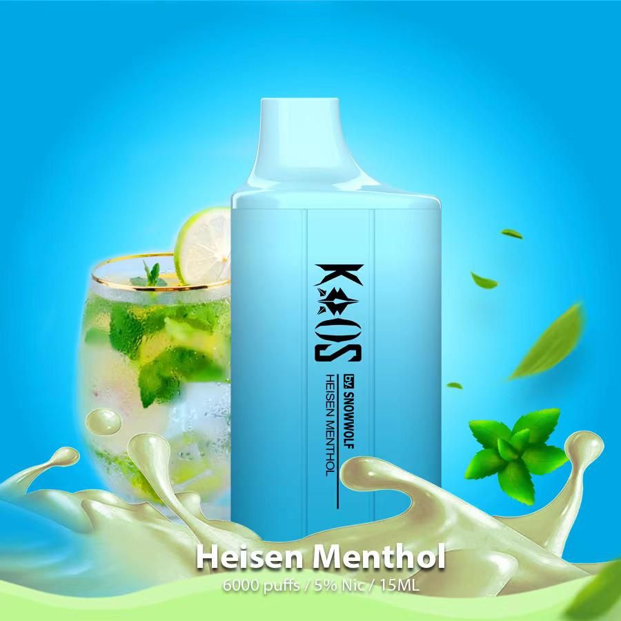 Kaos by SnowWolf 6000 Disposable Vape With Heisen Menthol Flavor.