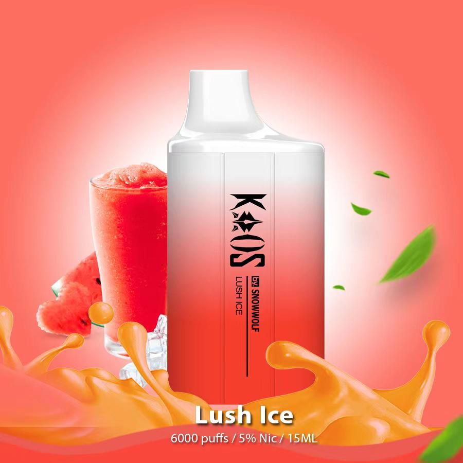 Kaos by SnowWolf 6000 Disposable Vape With Lush Ice Flavor.