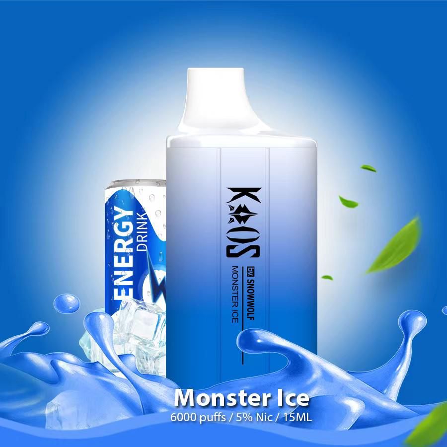 Kaos by SnowWolf 6000 Disposable Vape With Monster Ice Flavor.