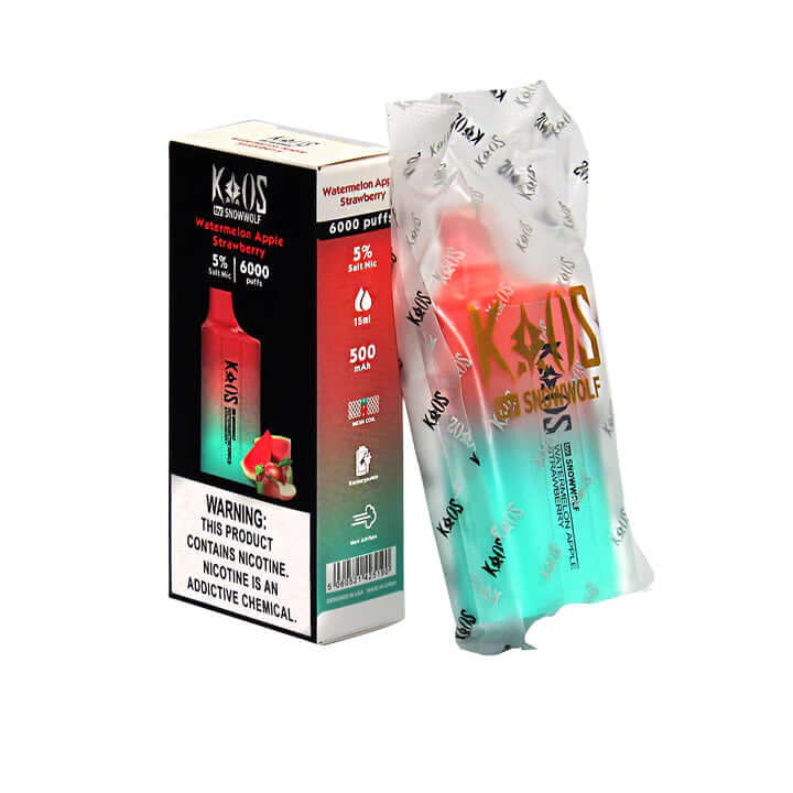 Kaos by SnowWolf 6000 Disposable Vape With Watermelon Apple Strawberry Flavor.