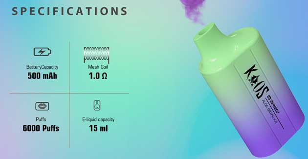Kaos by SnowWolf 6000 Disposable Vape with 500mAh Battery, 1.0 Mesh Coil, 6000Puffs,15 ml E-Liquid.