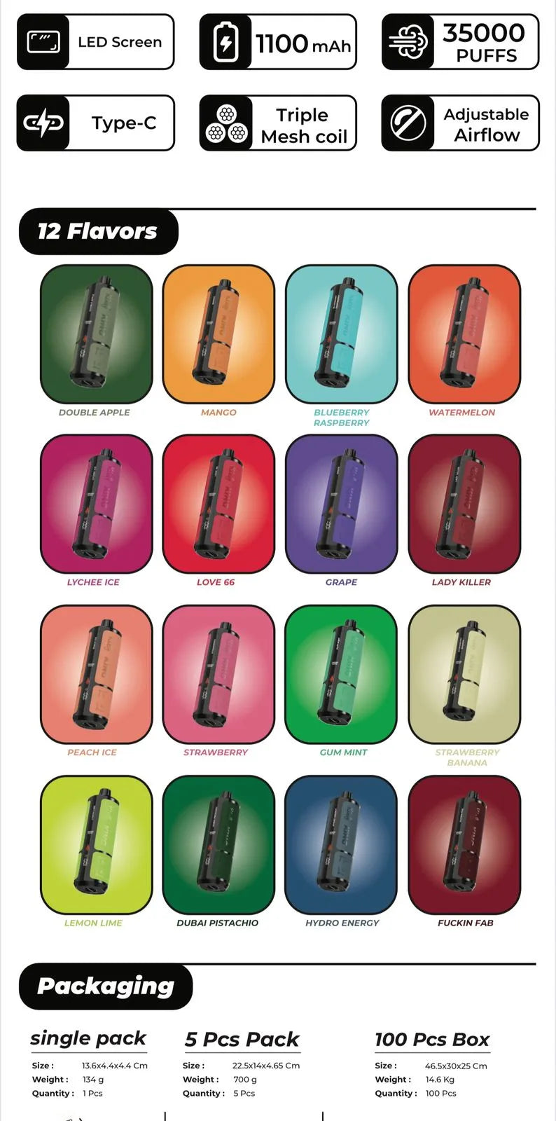 Kief King 35000 Puffs Disposable Vape with triple mesh coil all flavours (2)   