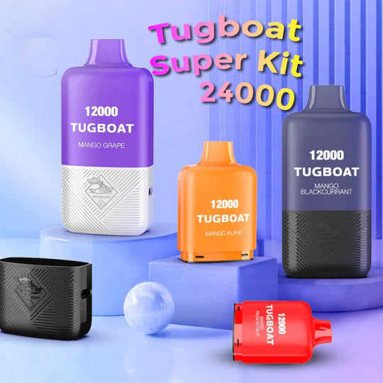 Tugboat Super Kit 24000 Puffs with Mango Grape, Mango Kune, and Mango Blackcurrant flavors