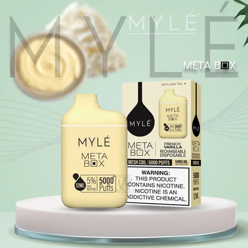 Myle Meta Box French Vanilla 5000 puffs disposable vape with vanilla flavor