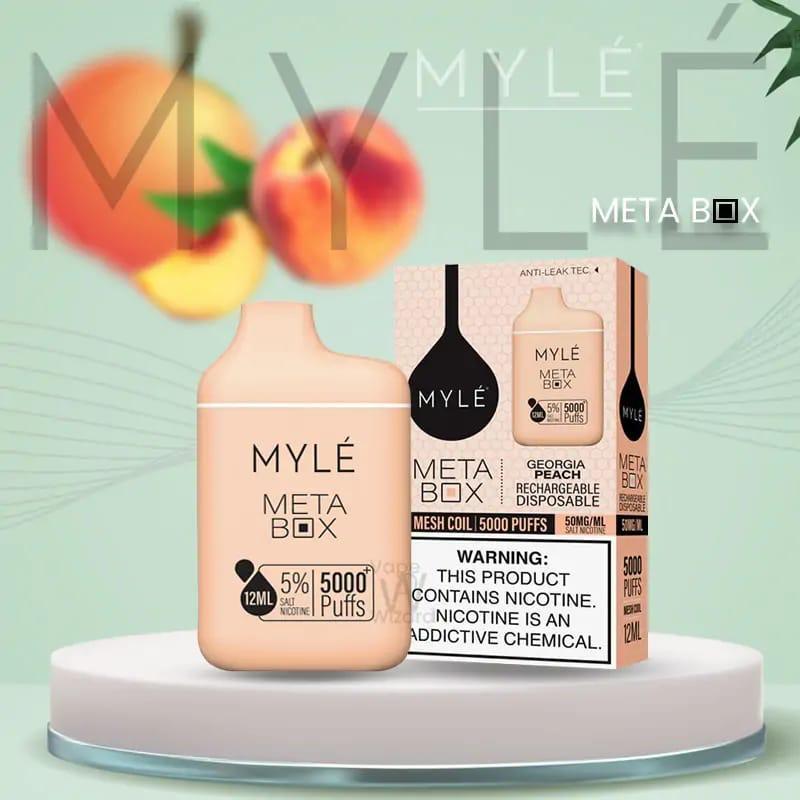 Myle Meta Box Georgia Peach 5000 puffs disposable vape with peach flavor 2