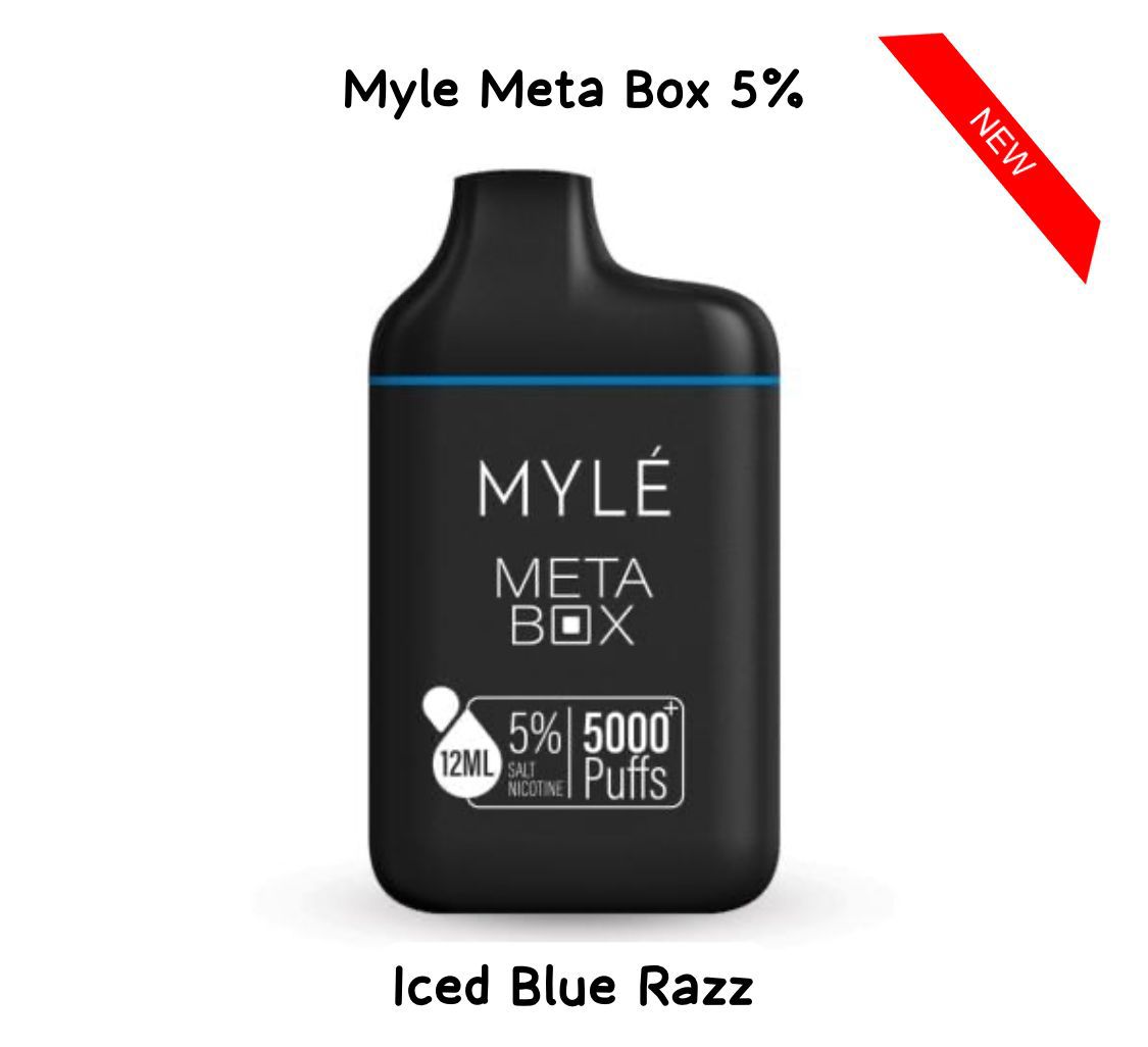 Myle Meta Box Iced Blue Razz 5000 puffs disposable vape with blue razz flavor
