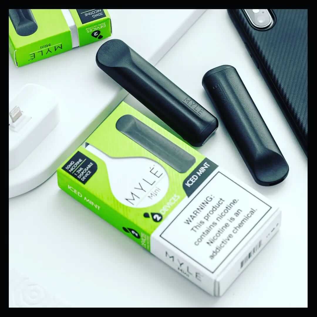 Myle Mini New Disposable Vape Iced Mint 320 puffs with green packaging in Dubai