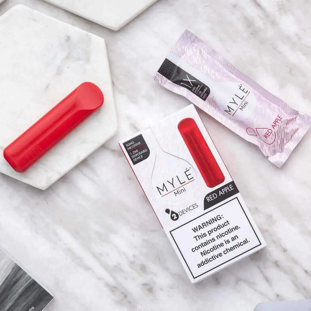 Myle Mini New Disposable Vape Red Apple 320 puffs with red apple flavor in UAE