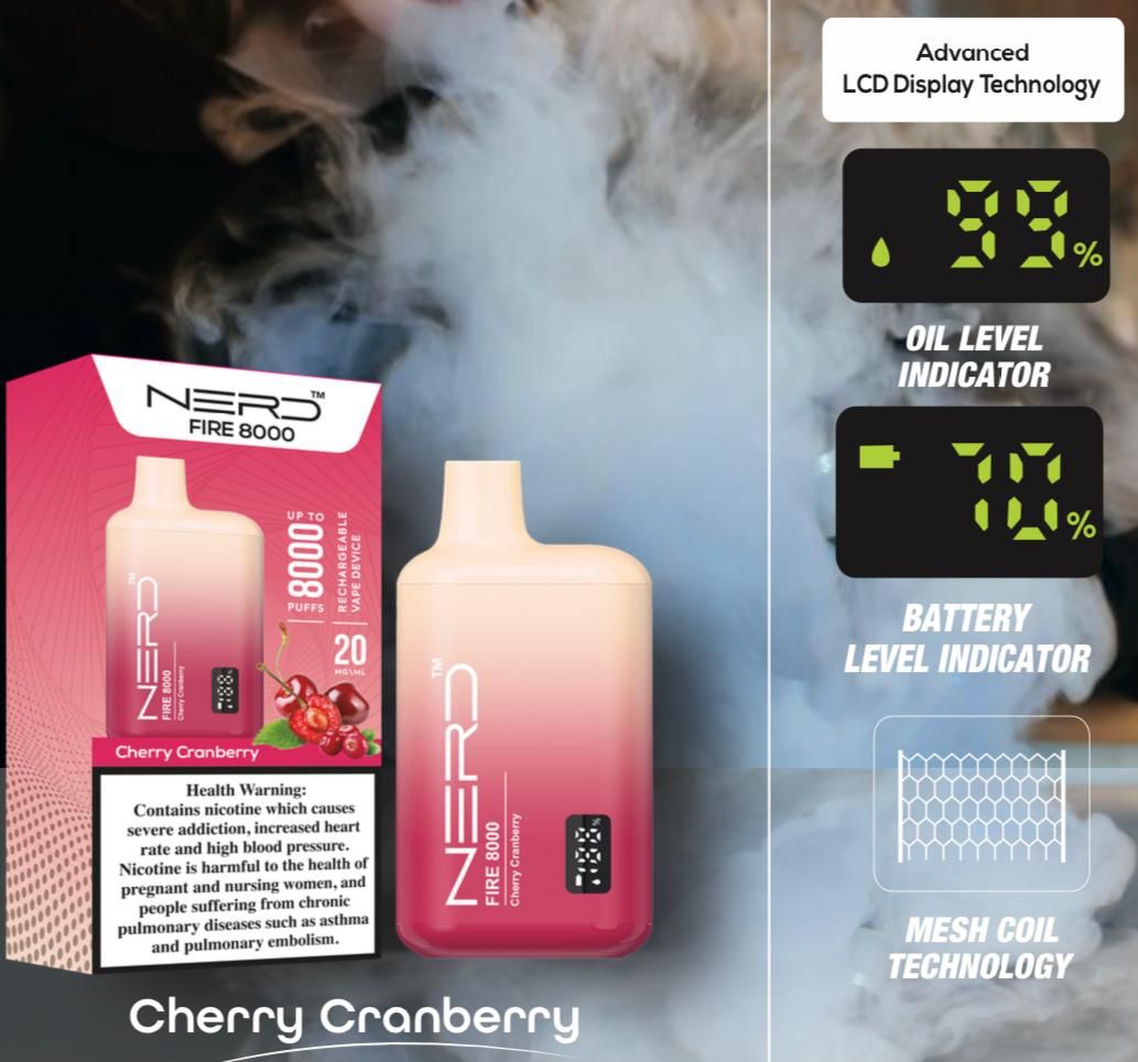Nerd Fire 8000 Cherry Cranberry – 8000 puffs disposable vape with cherry cranberry flavor