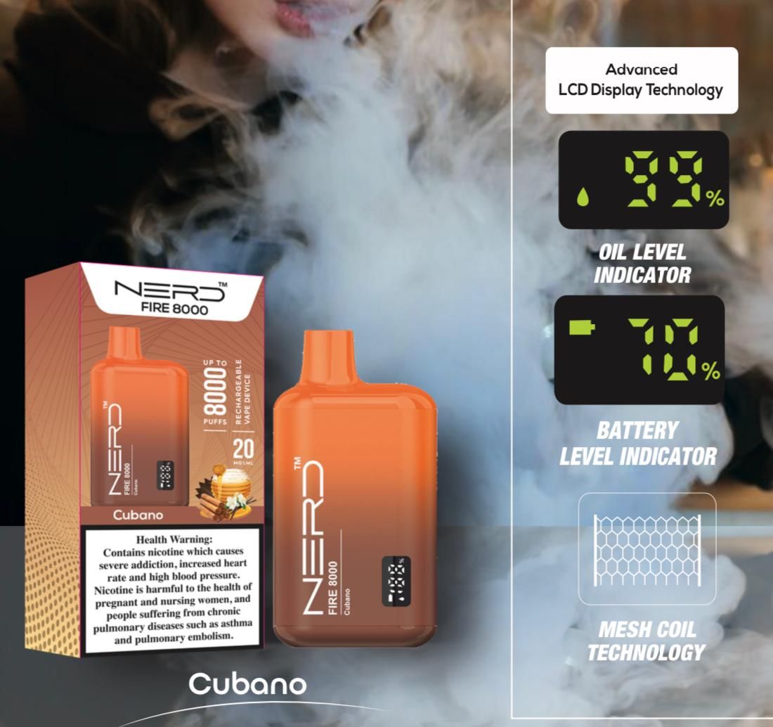 Nerd Fire 8000 Cubano – 8000 puffs disposable vape with cubano tobacco flavor