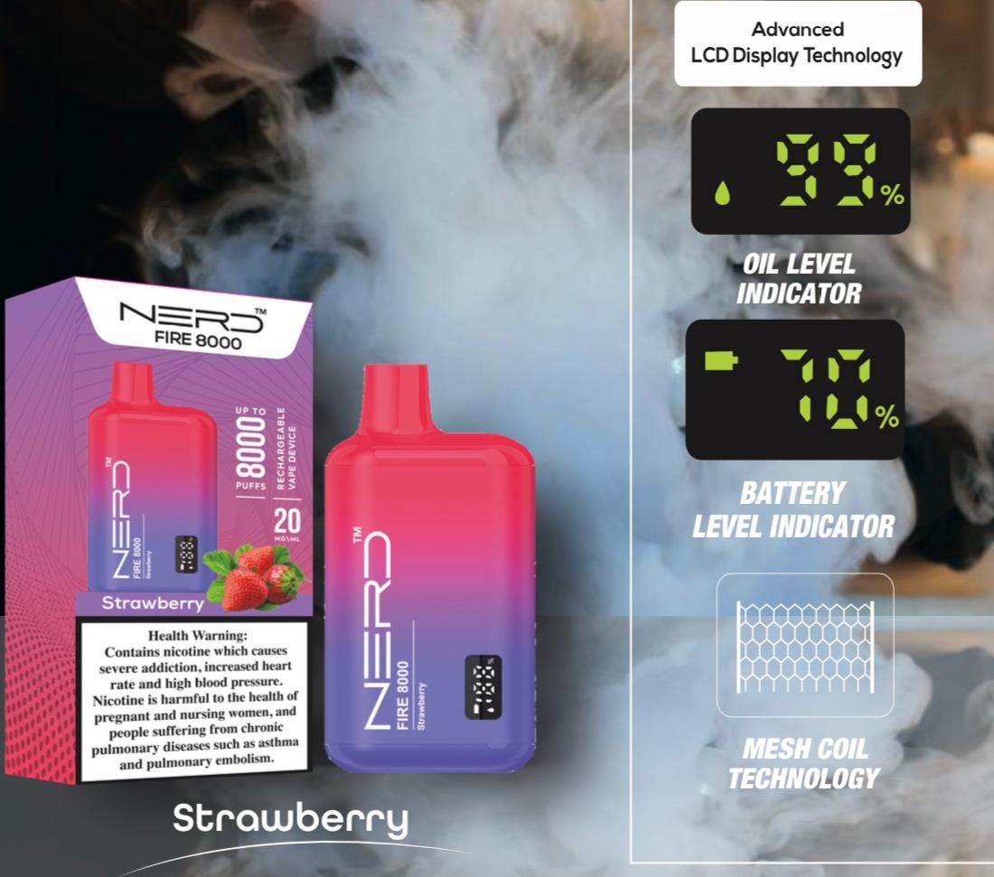Nerd Fire 8000 Strawberry – 8000 puffs disposable vape with strawberry flavor