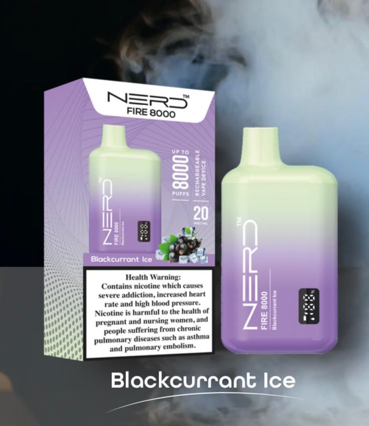 Nerd Fire 8000 puffs disposable vape with blackcurrant ice flavour