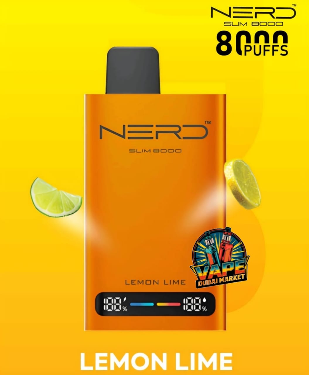 Nerd Slim 8000 Puffs vape Lemon Lime flavor with digital puff counter display