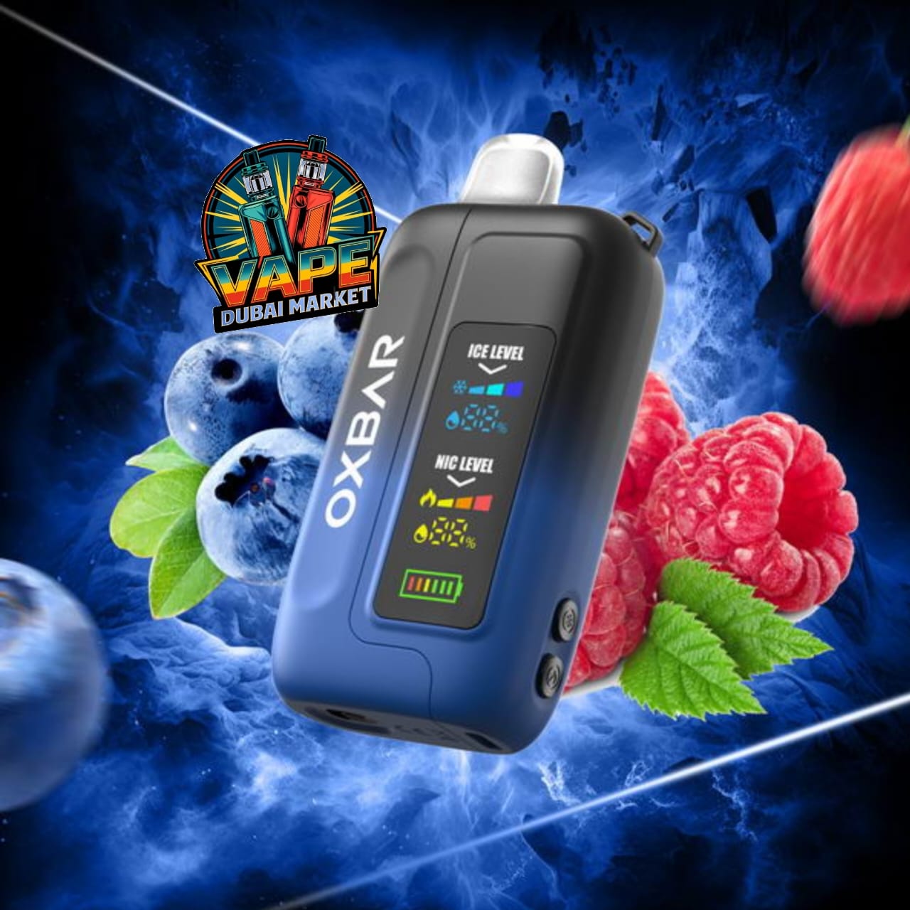 OXBAR Ice-Nic Control vape with blueberry raspberry flavor and digital display in Dubai