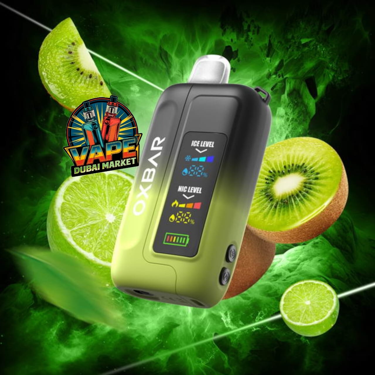 OXBAR Ice-Nic Control vape with kiwi lime flavor and dual mesh coil technology, Dubai