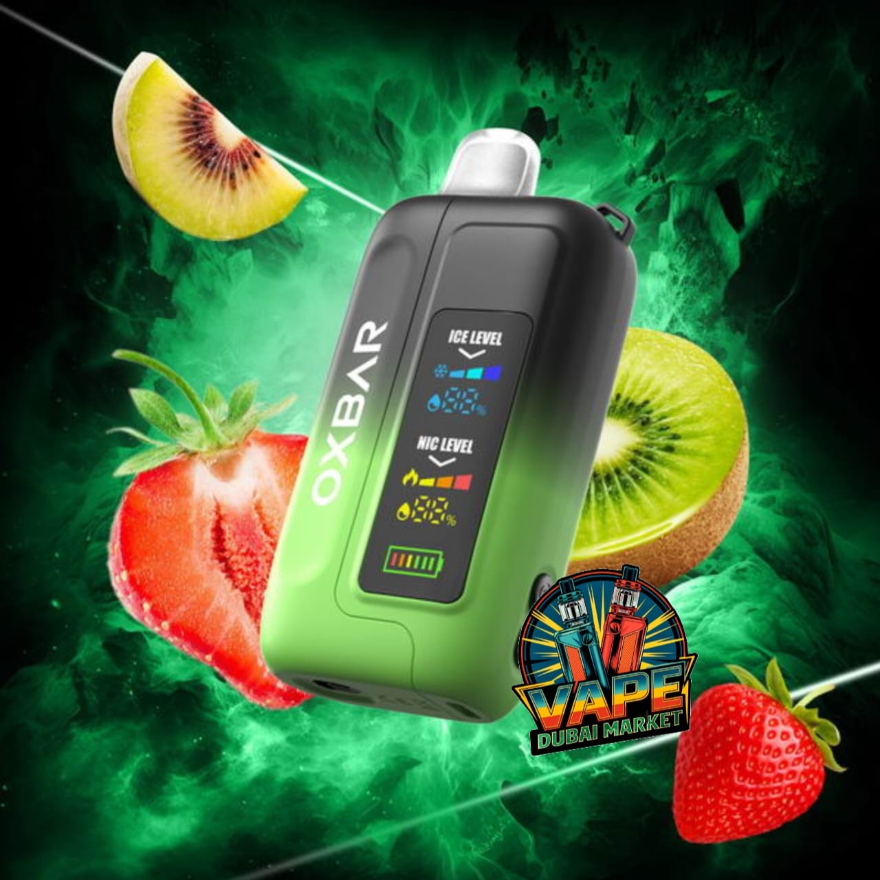 OXBAR Ice-Nic Control vape with strawberry kiwi flavor and 900mAh rechargeable battery