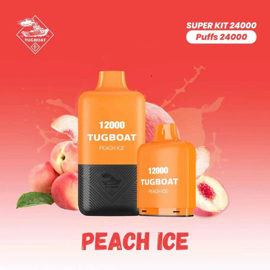 Tugboat Super Kit Peach Ice 24000 Puffs Disposable Vape with fresh peaches and ice