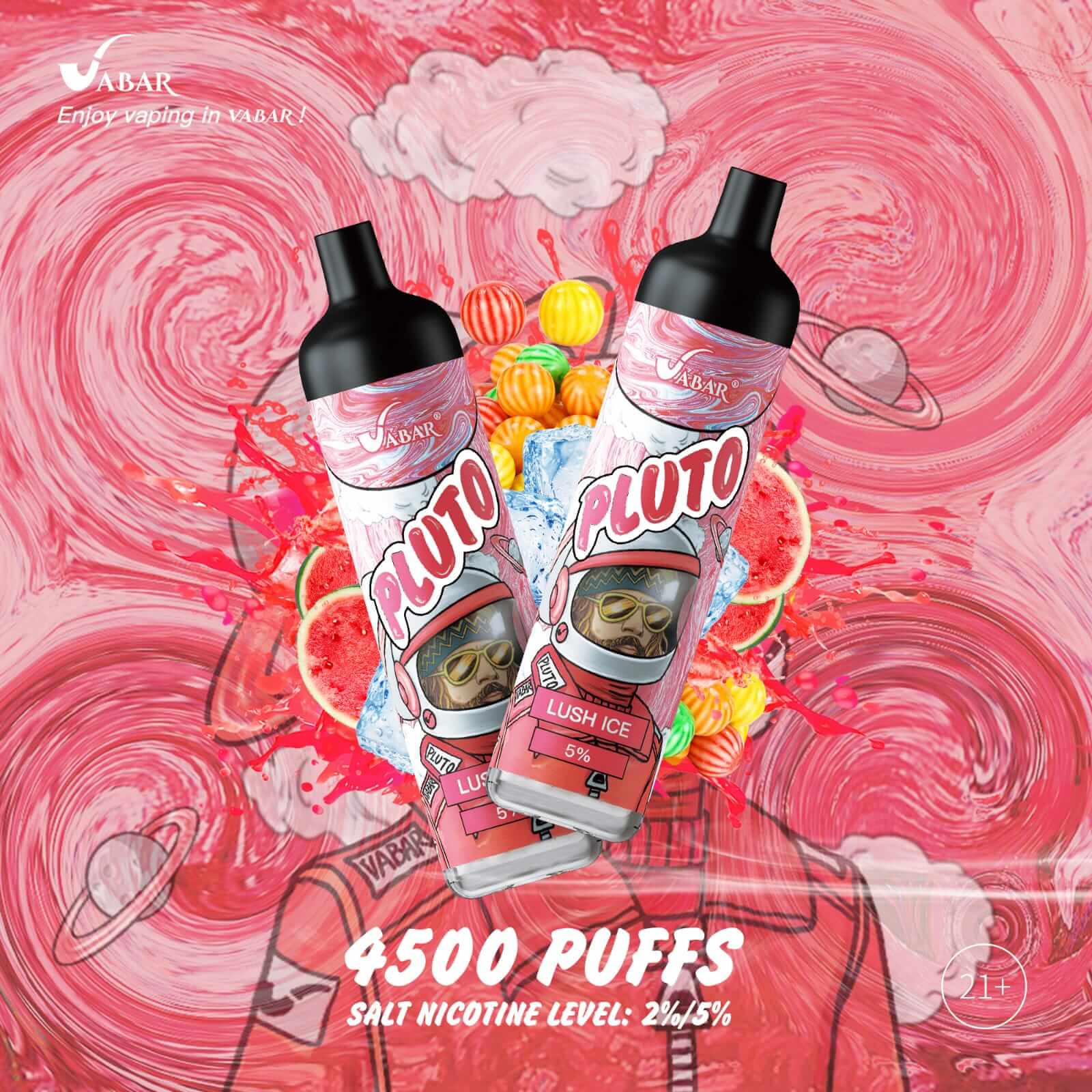 Pluto Lush Ice disposable vape 4500 puffs with watermelon and menthol flavor