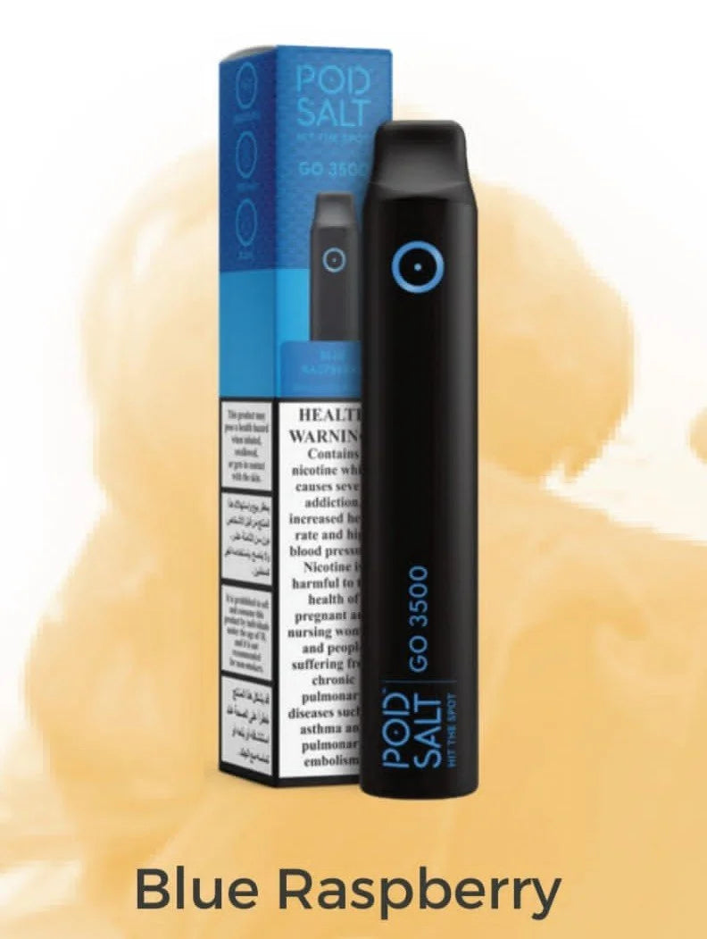 Pod Salt Go 3500 Blue Raspberry disposable vape device with box