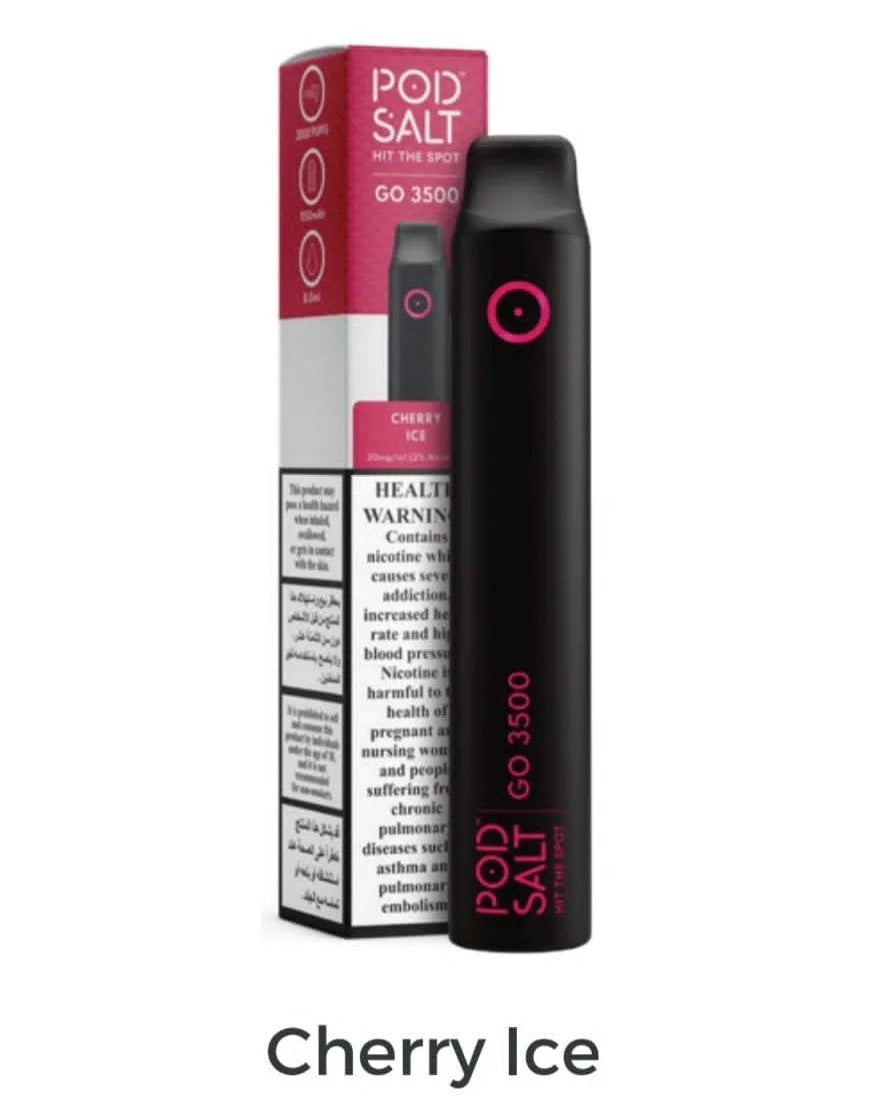 Pod Salt Go 3500 Cherry Ice disposable vape device with box