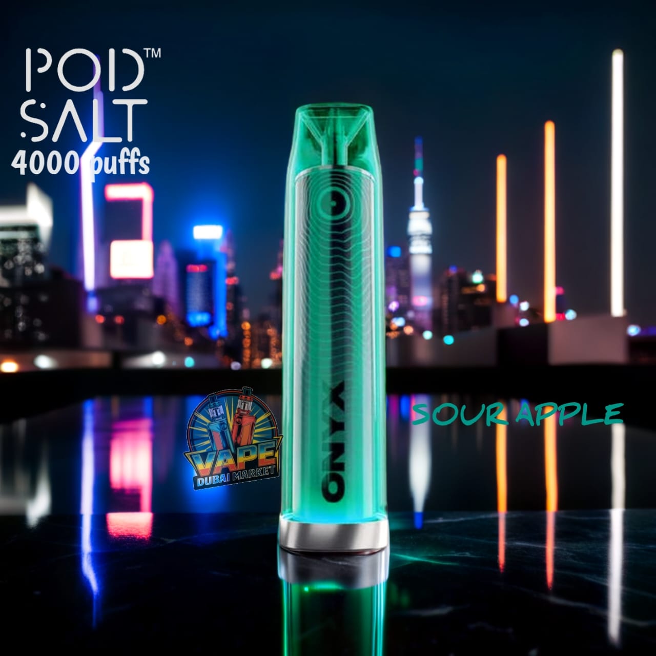 Pod Salt Onyx Sour Apple vape with 20mg nicotine and long-lasting 4000 puffs capacity