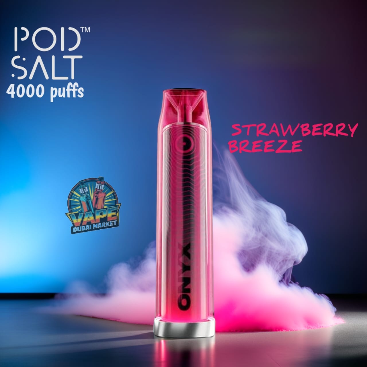 Pod Salt Onyx Strawberry Breeze vape with 4000 puffs and rich fruity menthol taste
