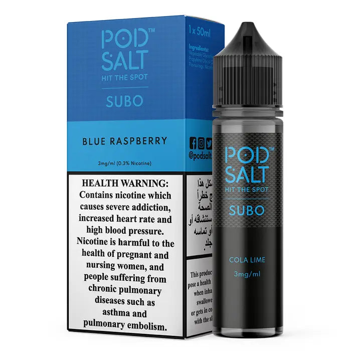 Pod Salt Subo Blue Raspberry 50ml e-liquid bottle and box Vape Dubai Market