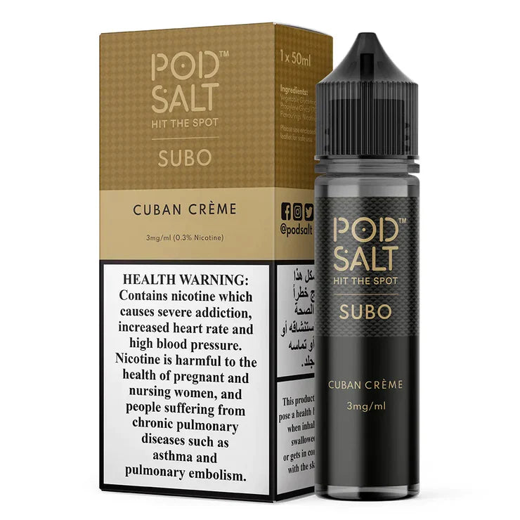 Pod Salt Subo Cuban Crème 50ml e-liquid bottle and box Vape Dubai Market