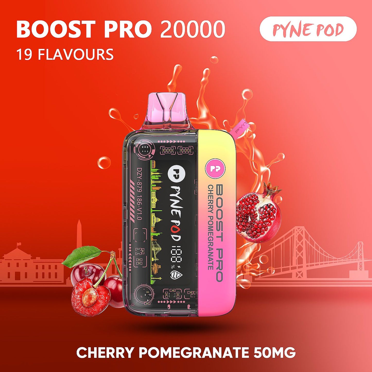 Pyne Pod Boost Pro 20000 Cherry Pomegranate 50mg disposable vape