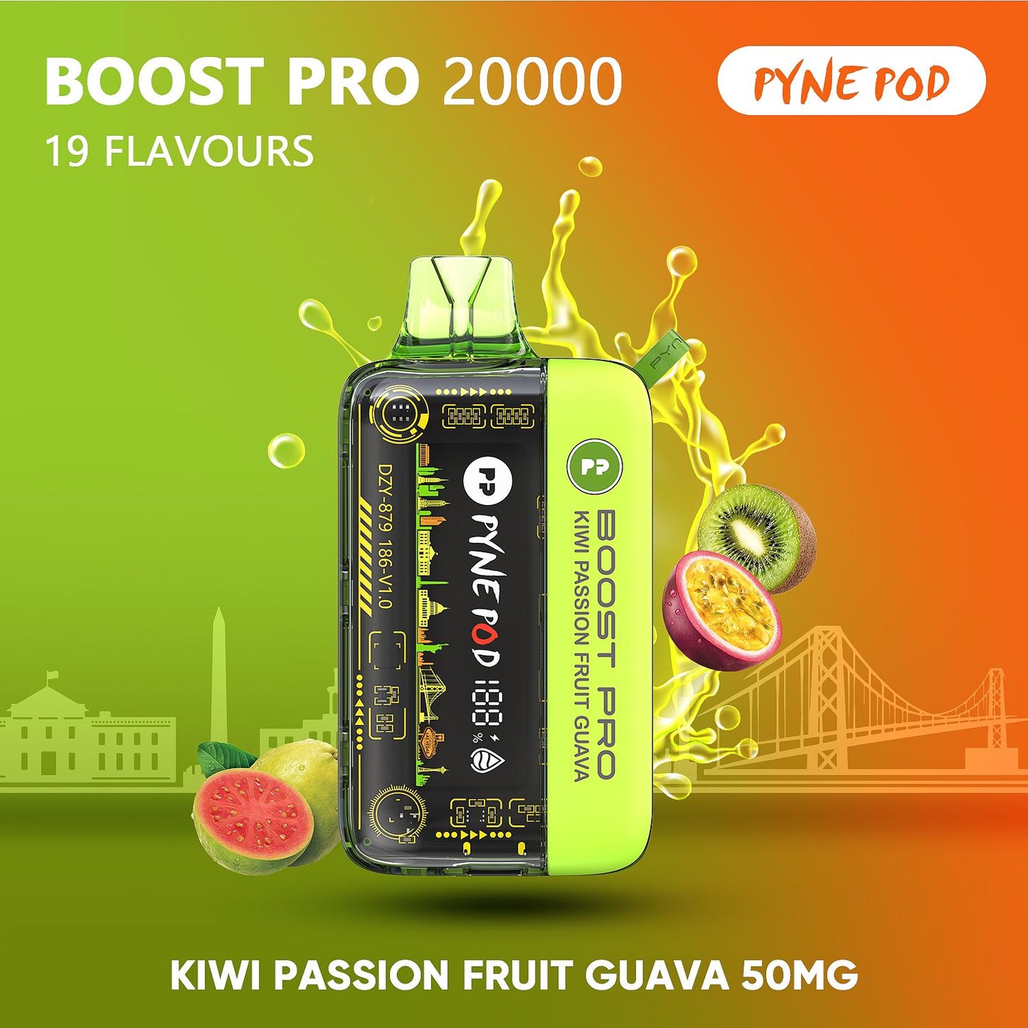 Pyne Pod Boost Pro 20000 Kiwi Passion Fruit Guava 50mg disposable vape