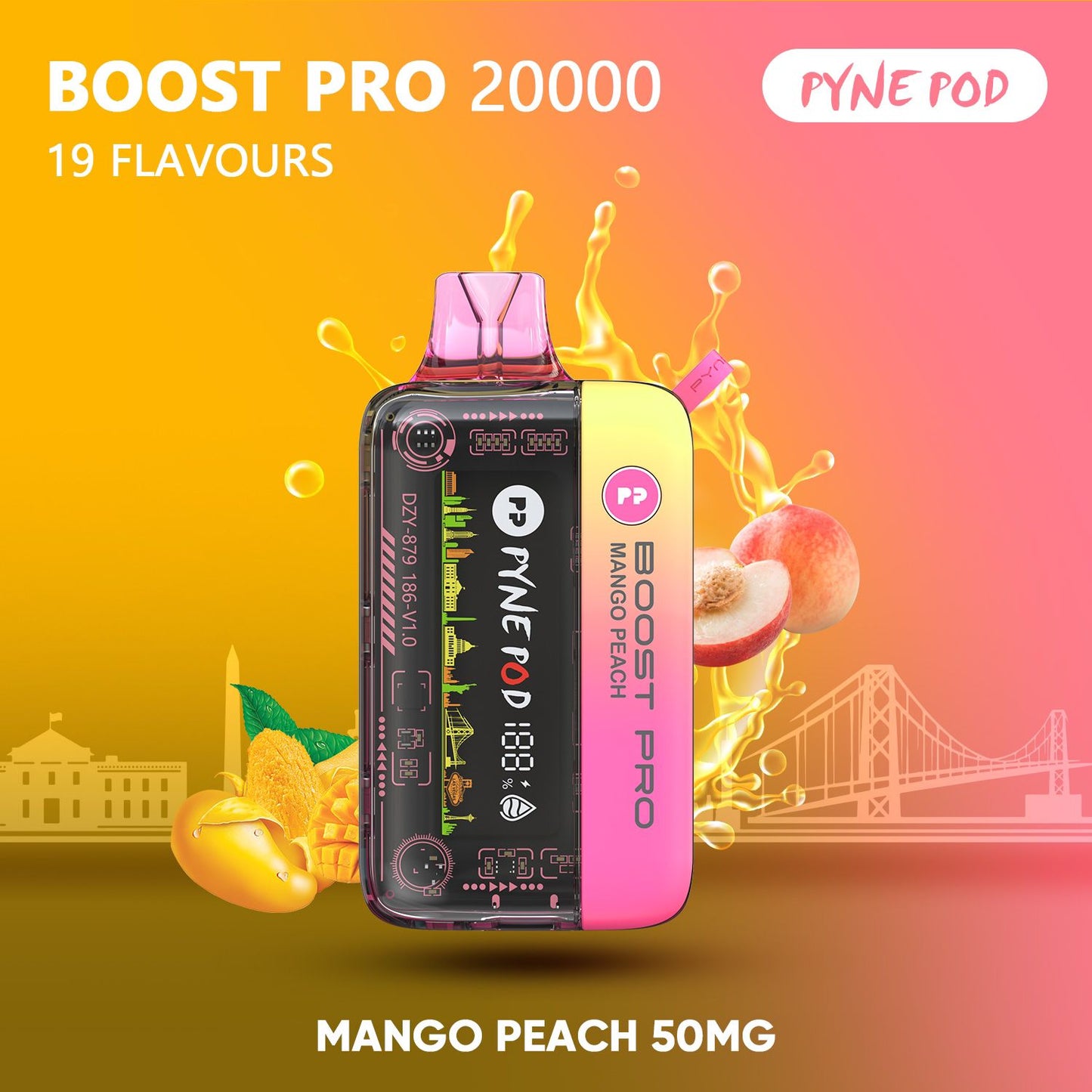 Pyne Pod Boost Pro 20000 Mango Peach 50mg disposable vape