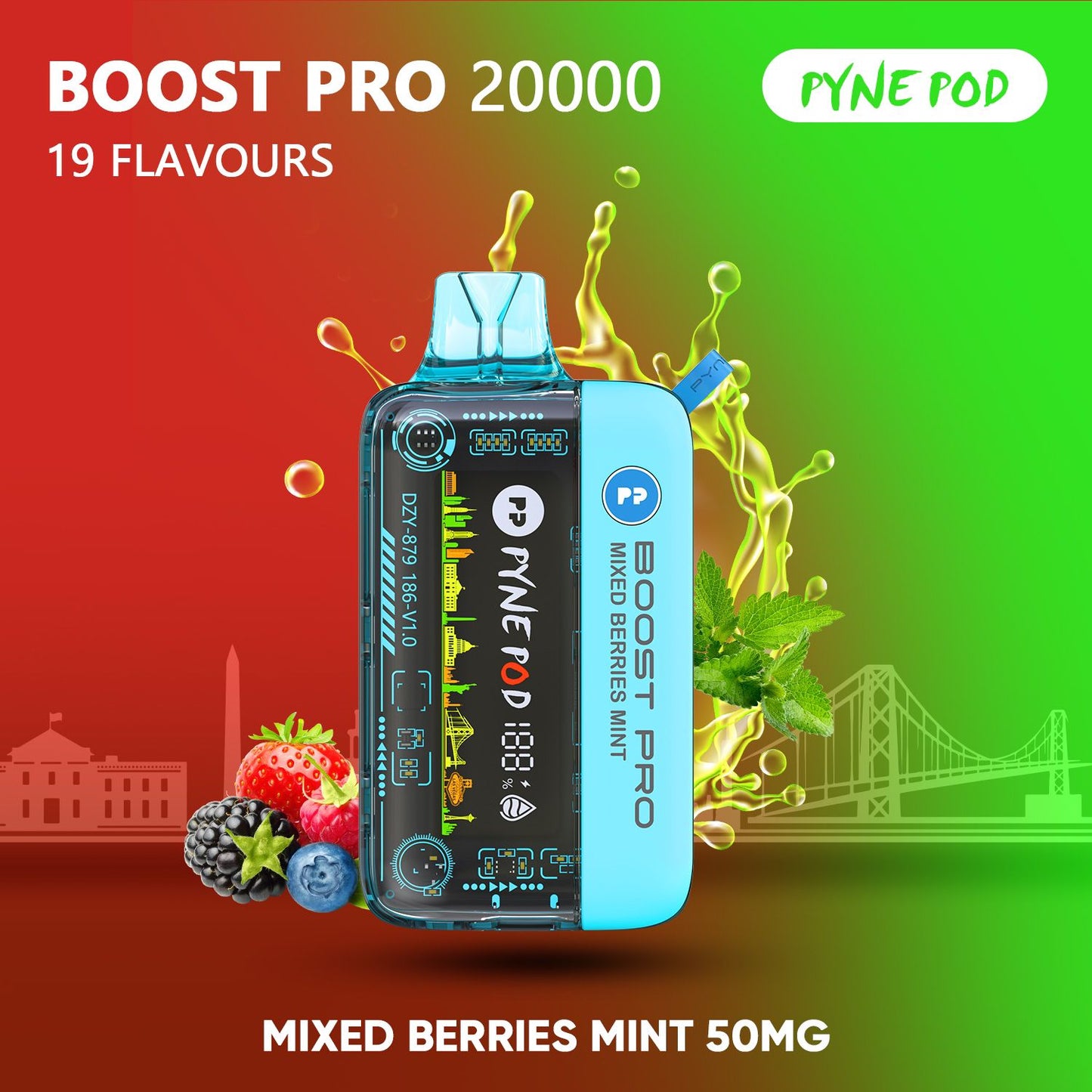 Pyne Pod Boost Pro 20000 Mixed Berries Mint 50mg disposable vape