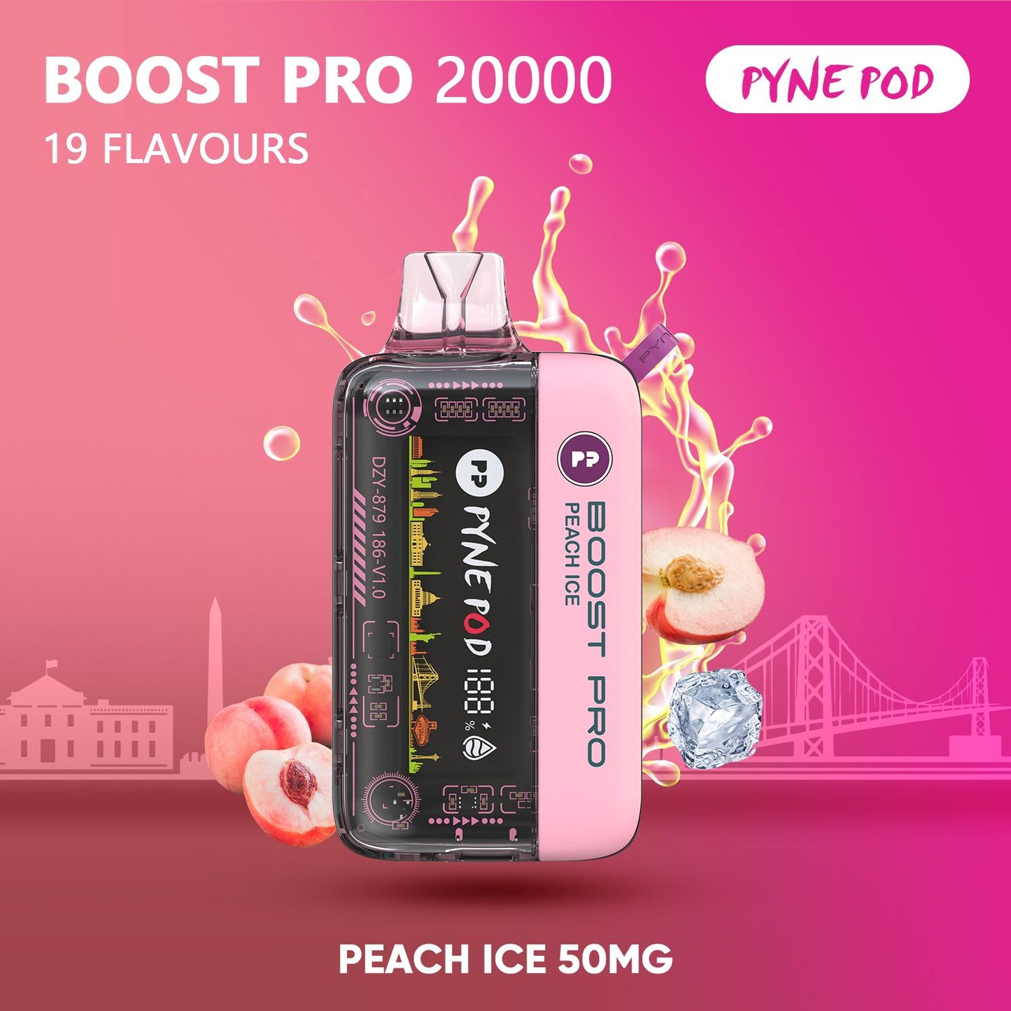 Pyne Pod Boost Pro 20000 Peach Ice 50mg disposable vape