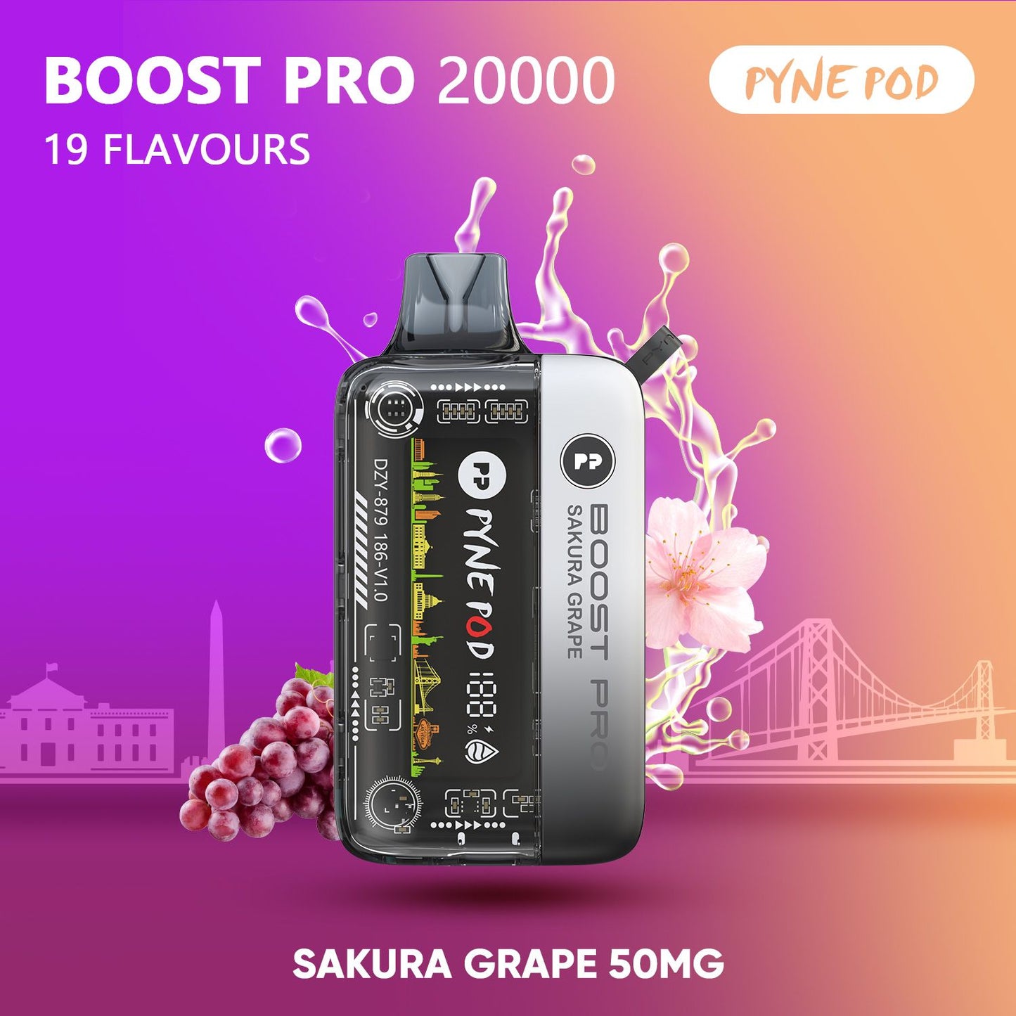 Pyne Pod Boost Pro 20000 Sakura Grape 50mg disposable vape