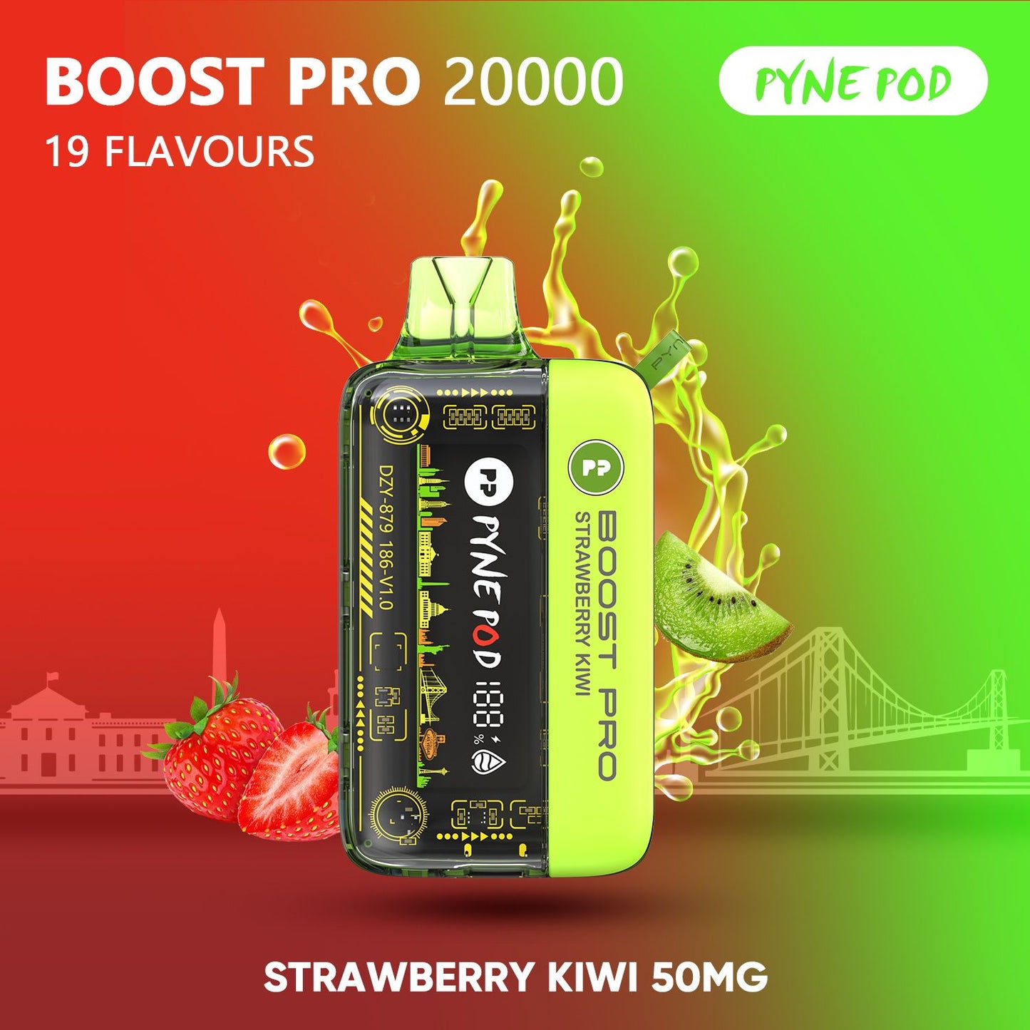 Pyne Pod Boost Pro 20000 Strawberry Kiwi 50mg disposable vape