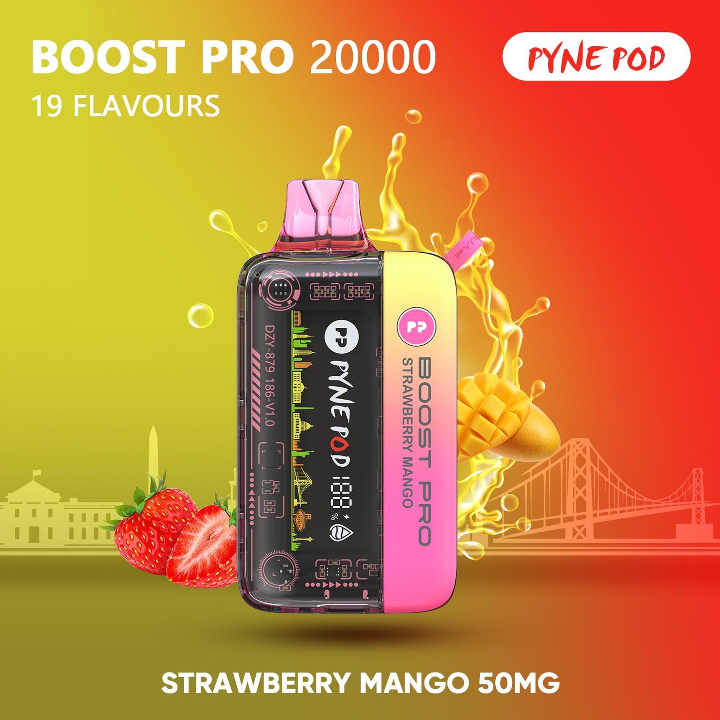 Pyne Pod Boost Pro 20000 Strawberry Mango 50mg disposable vape