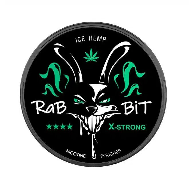 Rabbit nicotine pouches Ice Hemp flavor x-strong can