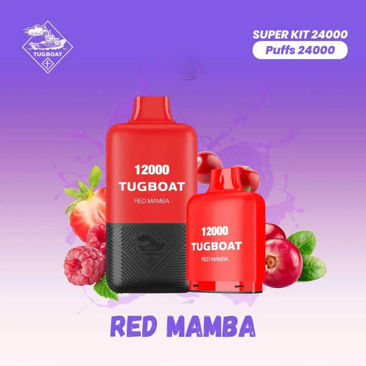 Tugboat Super Kit Red Mamba 24000 Puffs Disposable Vape with red berries and fruits