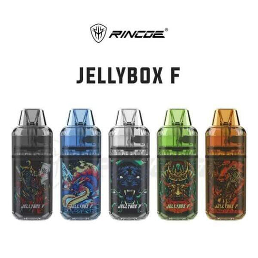 Rincoe Jellybox F Pod System Kit color lineup with graphic designs